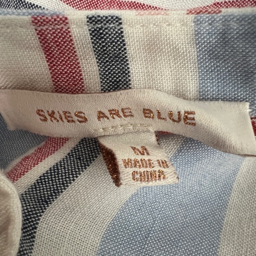 Skies Are Blue Linen Cotton Blend Striped Button Down Boho Women's Dress Medium - Picture 3 of 15